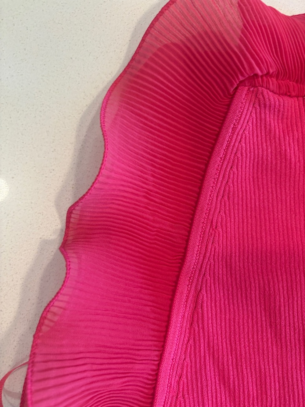 Zara Hot Pink Ribbed Ruffle Cold-Shoulder Tank - Picture 7 of 7